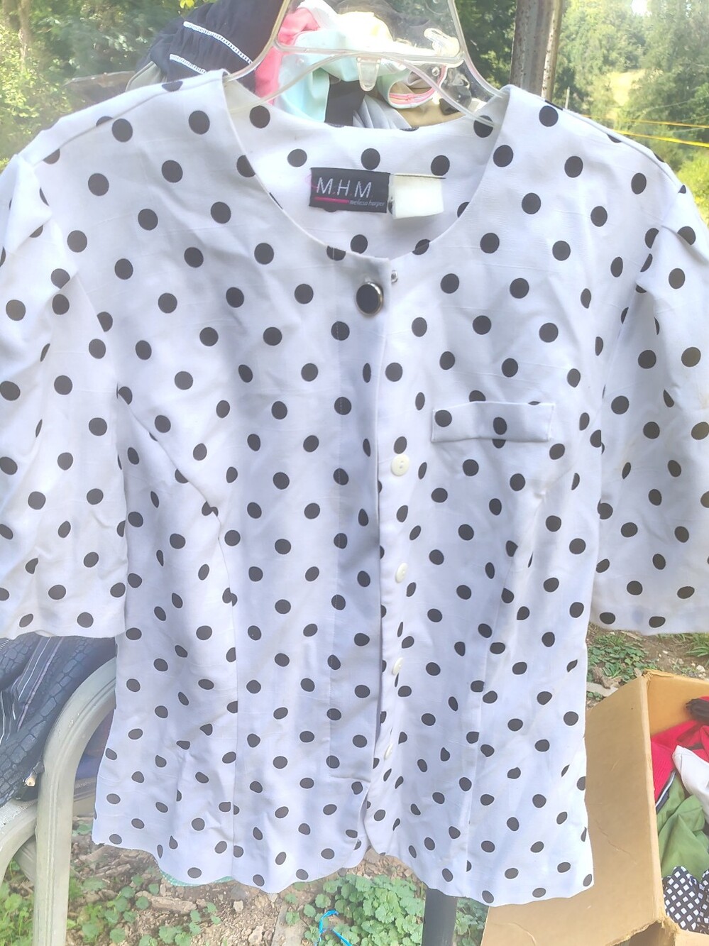 Girls' White Polka Dot Button-Front Top